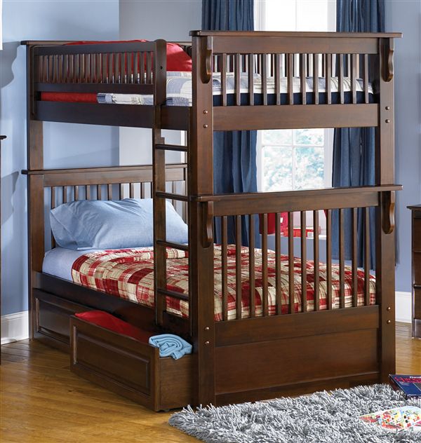 Colorado Bunk Bed Twin/Twin w Raised Panel Drawers, Walnut